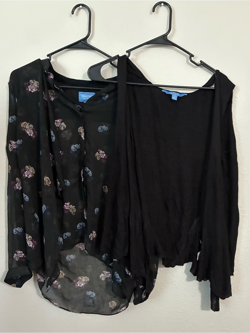 Simply Vera Black Floral Sheer Blouse and Black Cardigan Set